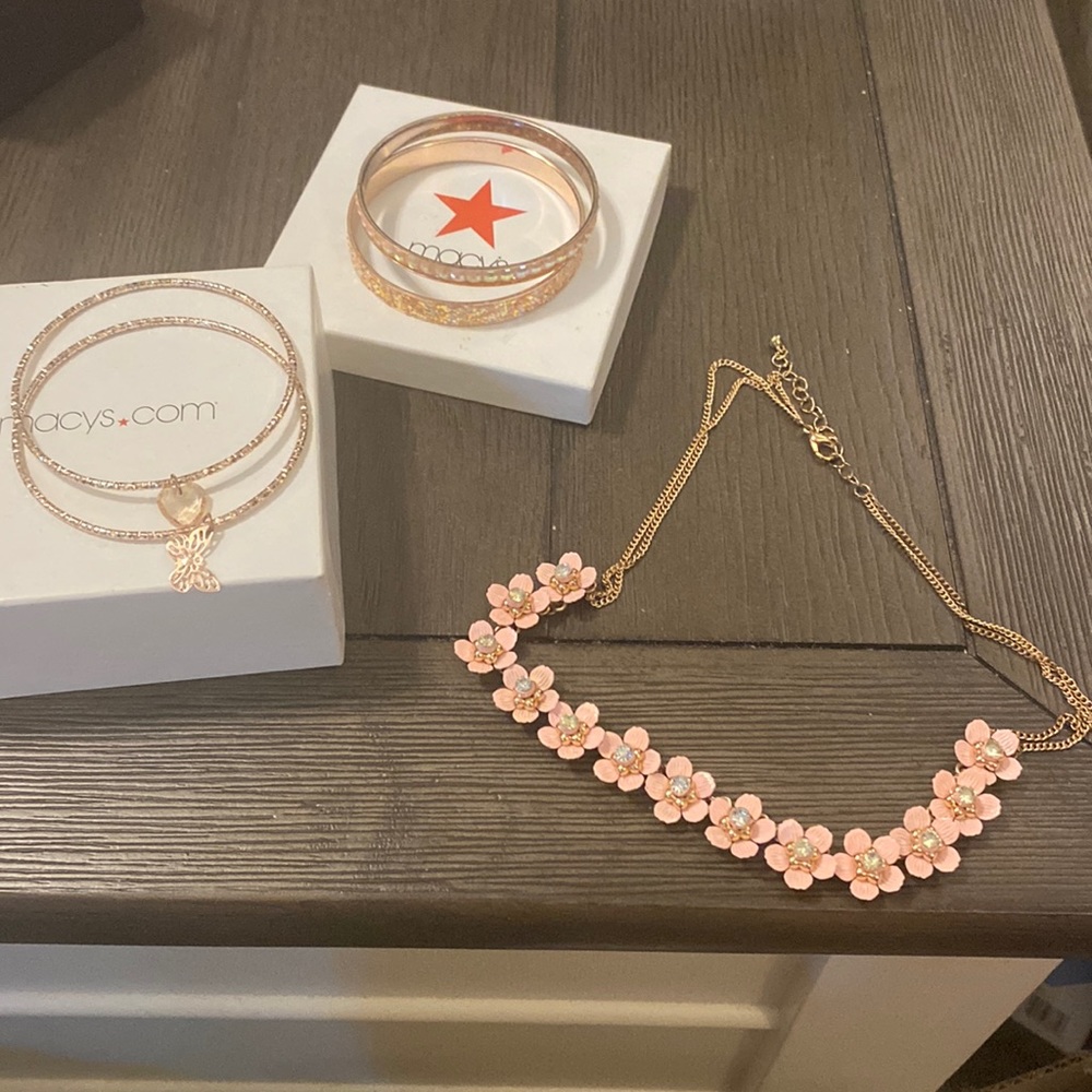 Macy’s Peach Flowers children Necklace and bracelets.